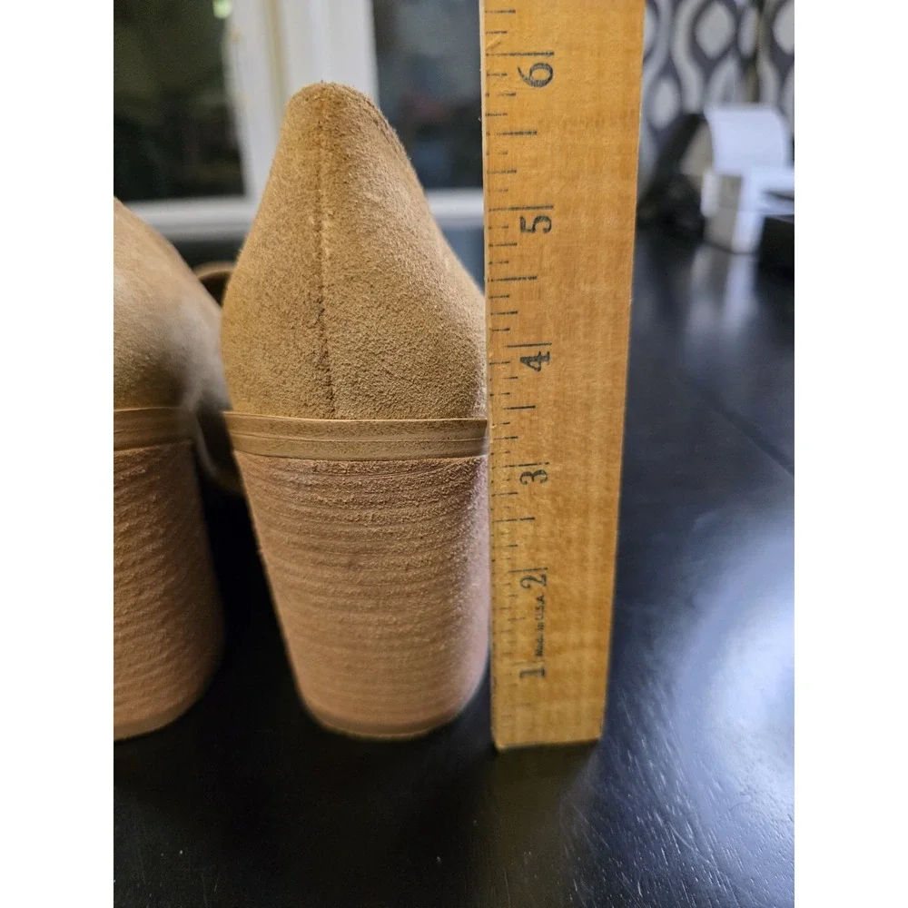 Vince Camuto Wevenly‎ Suede Block Heel Pumps Tan Camel Pointed Toe Womens 7M...